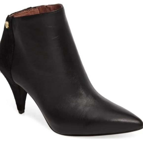 Louise et Cie Pointed Toe Black Leather & Cow Hair Heel Booties Size 7.5 - Picture 1 of 16